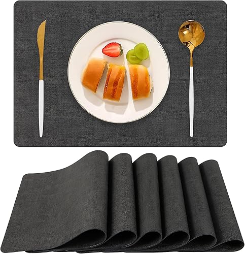 Miniatura 11 de Juego de 6 manteles individuales de piel sintética, resistentes al calor, lavables, lavables, impermeables, antideslizantes, adecuados para uso en