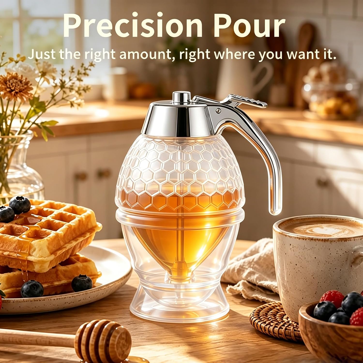 Honey Dispenser No Drip 8oz with Food-grade ABS Stand for Syrup & Coffee image 2