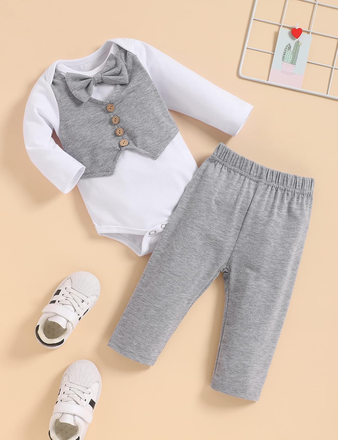 Crazyme Newborn Baby Boy Clothes Gentleman Outfits Long Sleeve Romper Bowtie Tuxedo Suit - Image 6