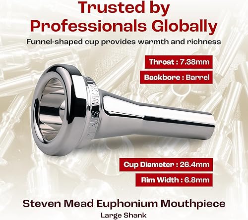 Miniatura 20 de Denis Wick Steven Mead - Boquilla Euphonium chapada en plata, 5880E-SM5 - Diámetro trasero de barril para flujo de aire equilibrado y tono