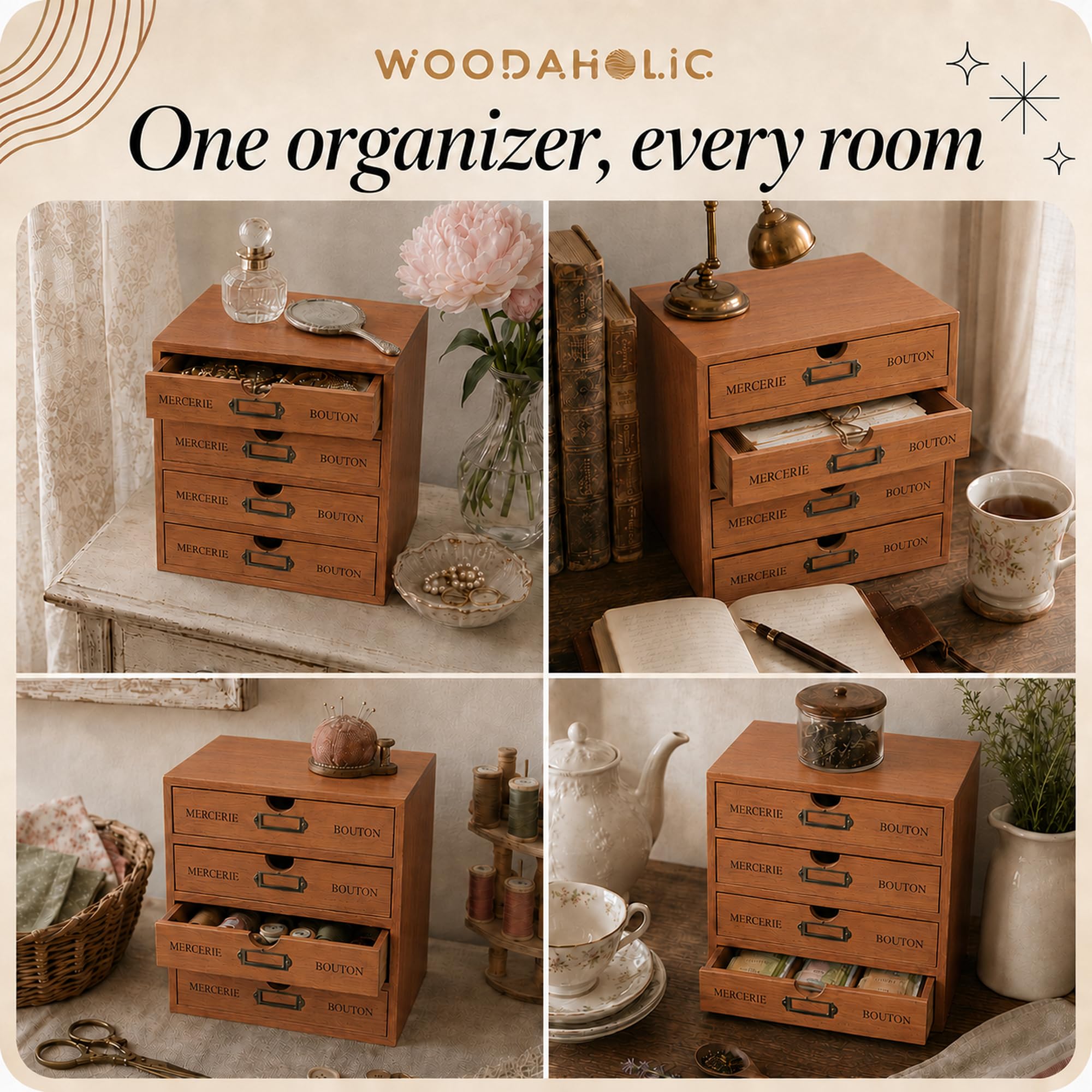 Organizador De 6 Cajones De Madera Maciza, Estilo Moderno, Color Marrón, Montado, De Grassmere, Medidas 45.5x43x25cm