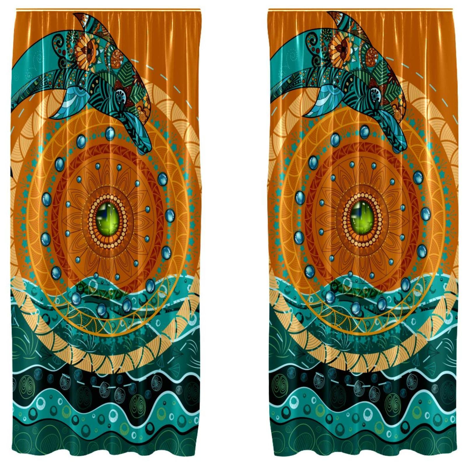 Cortinas para decoración de sala con elegante caída y diseño retro de mandalas 1