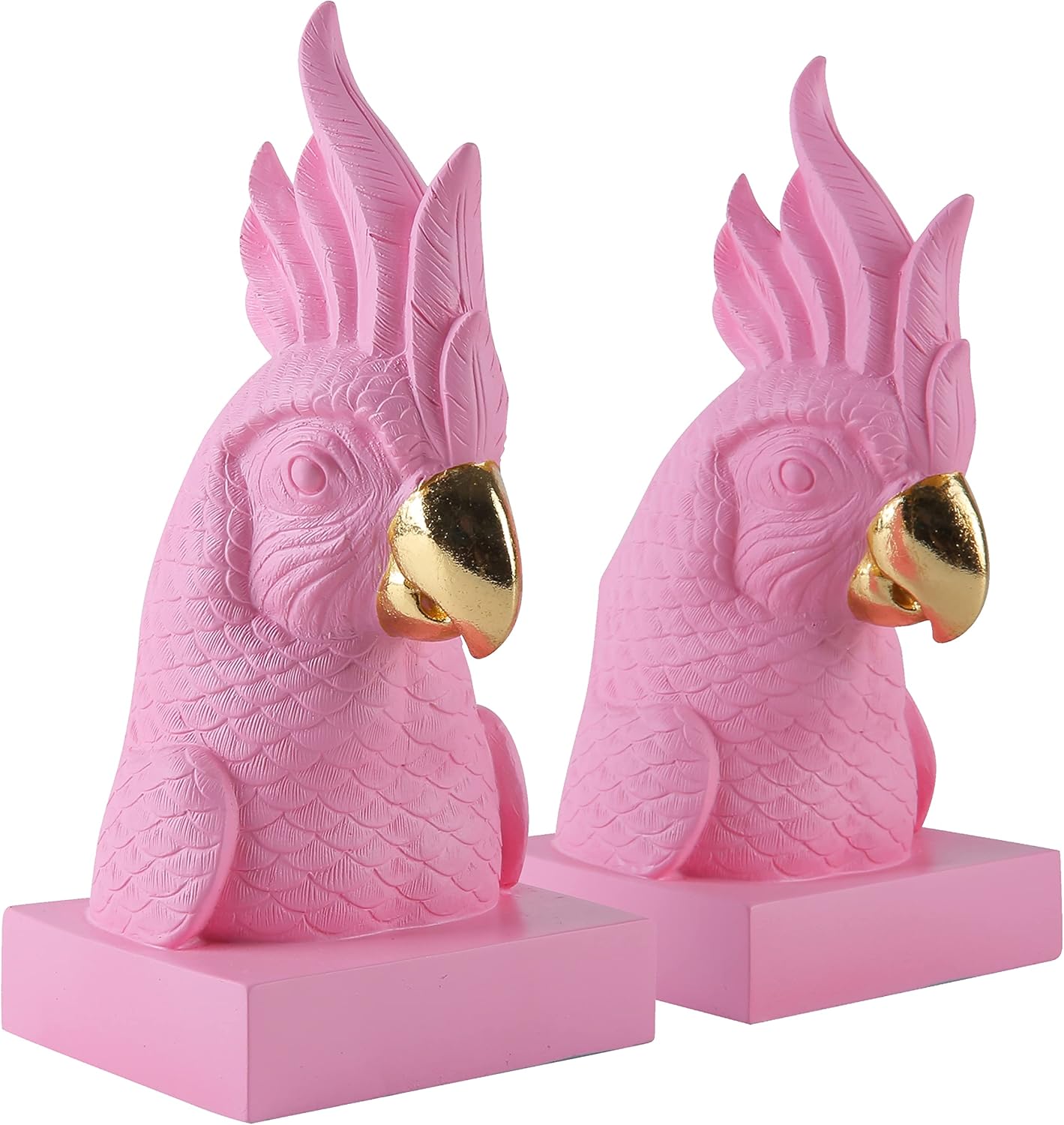 Pink Parrot Decorative Bookends,Set of 2 Cute Bird Animal Sculpture Book Ends to Hold Hevay Duty Books,Unique Resin Statues Book Stopper for Home Office Desk Bookshelf Decor