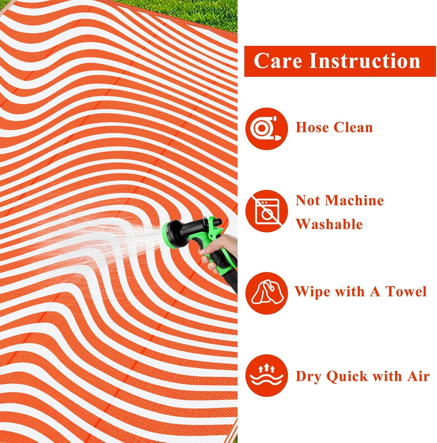 Vaukki Orange Wave Plastic Straw Outdoor Rug, Waterproof Reversible Weather Resistant 6x9 Area Mat, Fade Guard Outside Backyard Patio Porch Deck Balcony Floor Carpet