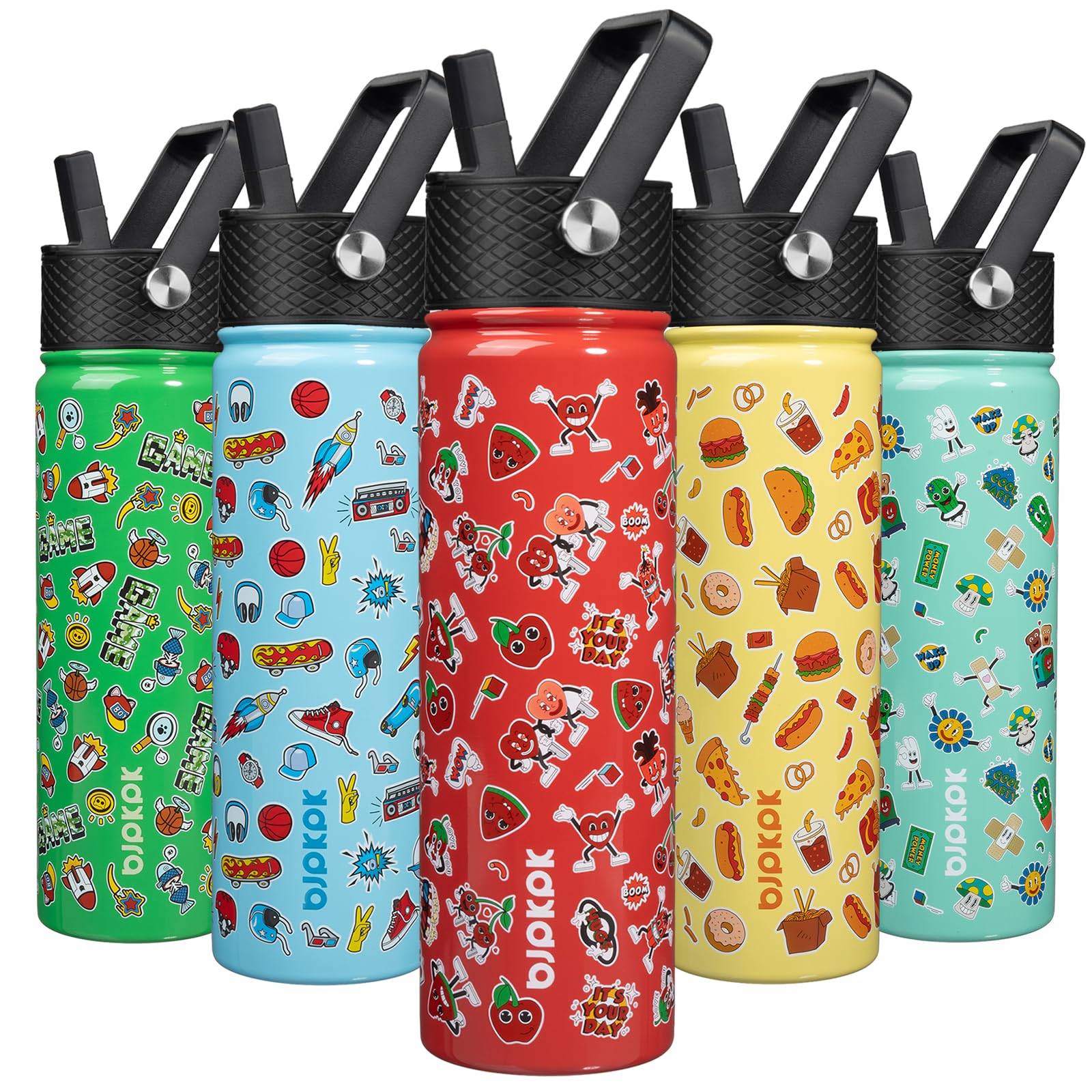 BJPKPK Insulated Water Bottle, 22oz Stainless Steel with Straw Lid