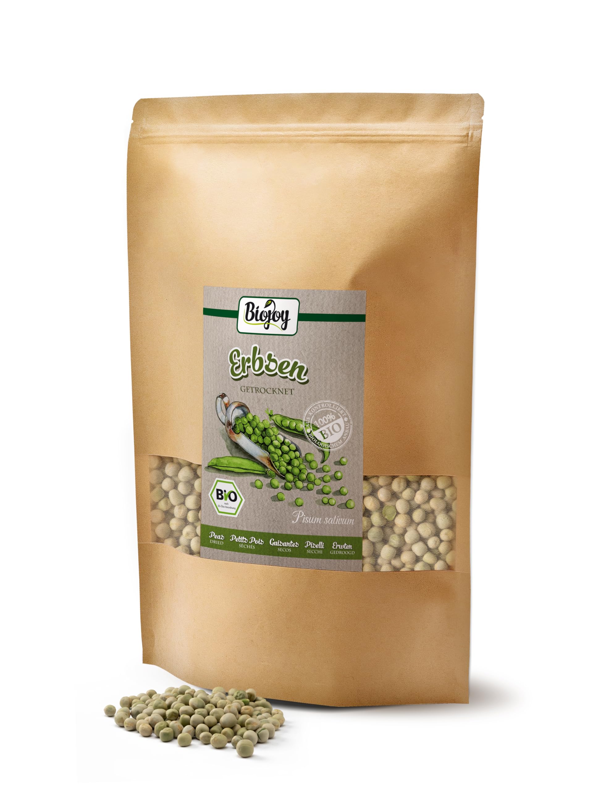 Biojoy Guisantes secos BÍO (1,5 kg), verdes y enteros, sin aditivos