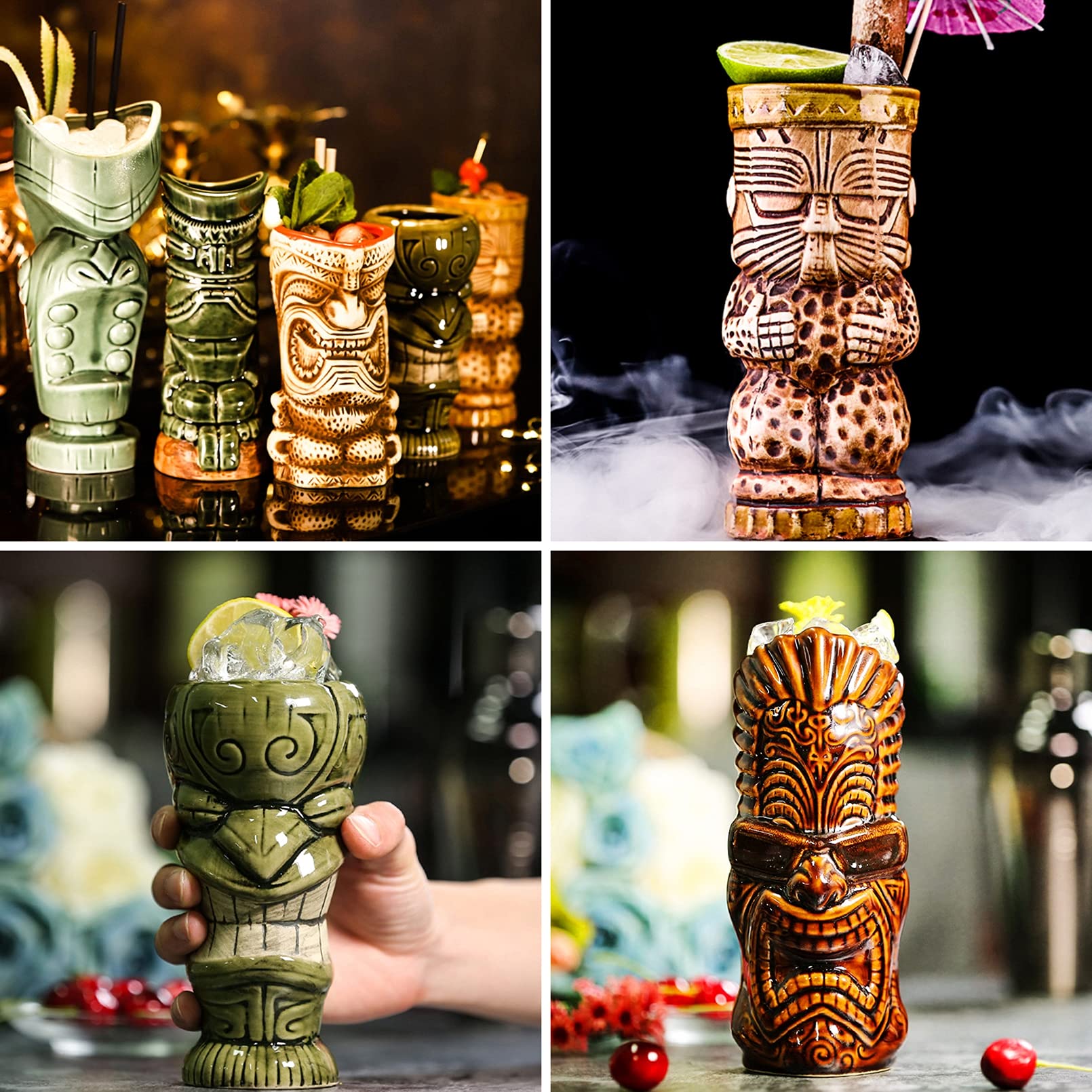 Cocktailgläser - Hawaii Deko - Bar Zubehör - Cocktail Gläser - Cocktail set - Cocktail Deko - Cocktail Zubehör - Cocktailgläser set - Tiki Gläser hawaiianische Tiki-Tasse,Q7