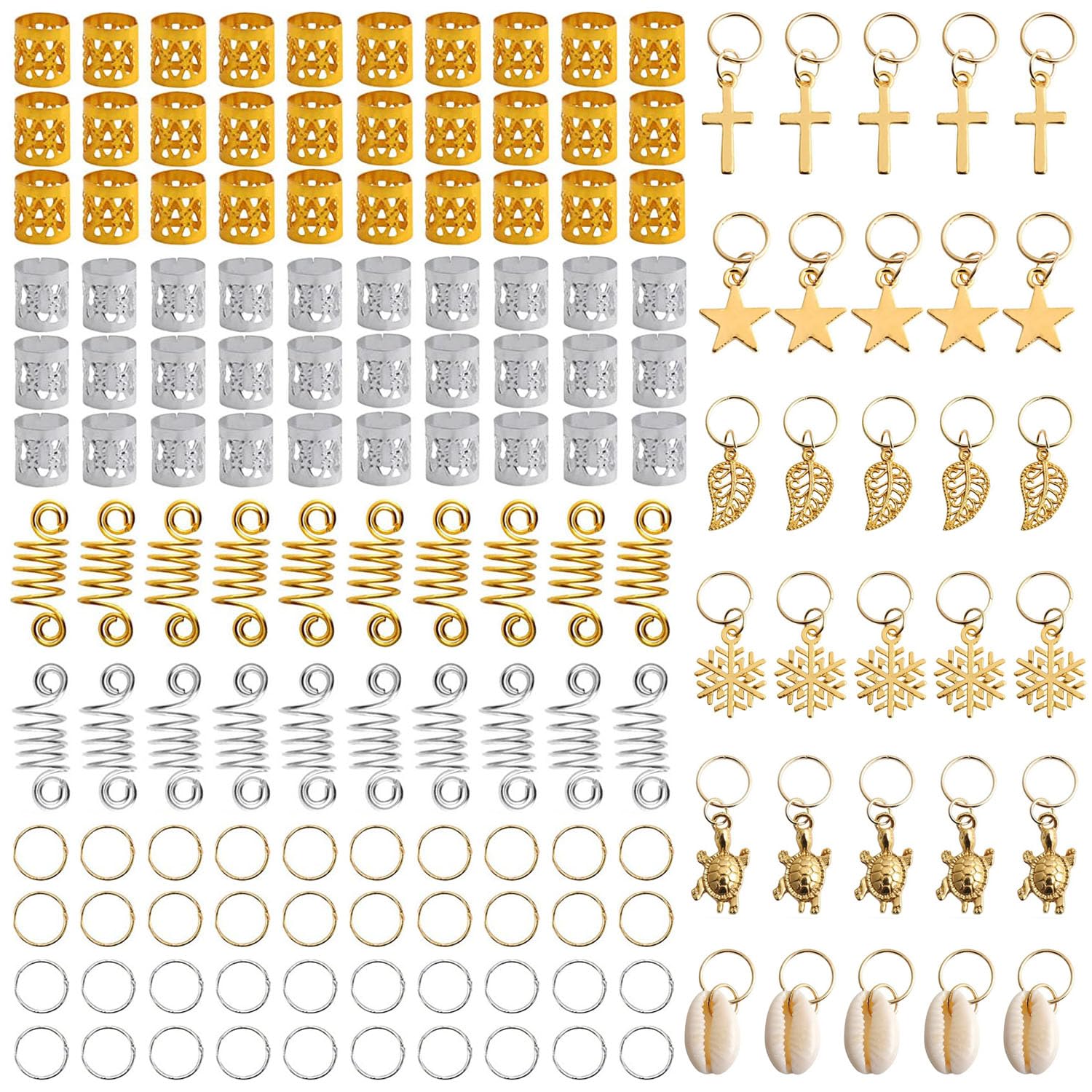 ZOCONE 150 Piezas Anillos de Trenza de Pelo Dorados Plateados Anillos Pelo Ajustable Anillos para el Pelo Mujer Hombres Abalorios para el Pelo Mujer Rastas Trenzas Adornos Pelo Mujer para Trenzas DIY