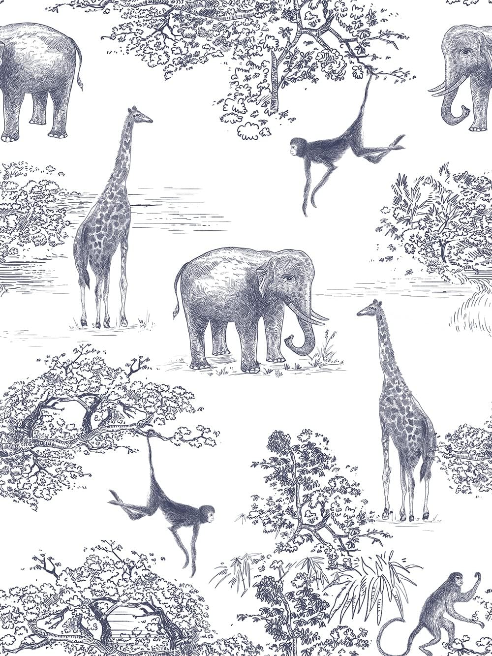 GLOW4U Jungle Animal Peel and Stick Elephant Contact Paper Wallpaper for Walls Cabinets Dresser Drawer Table Furniture Decal 17.7X117 Inches