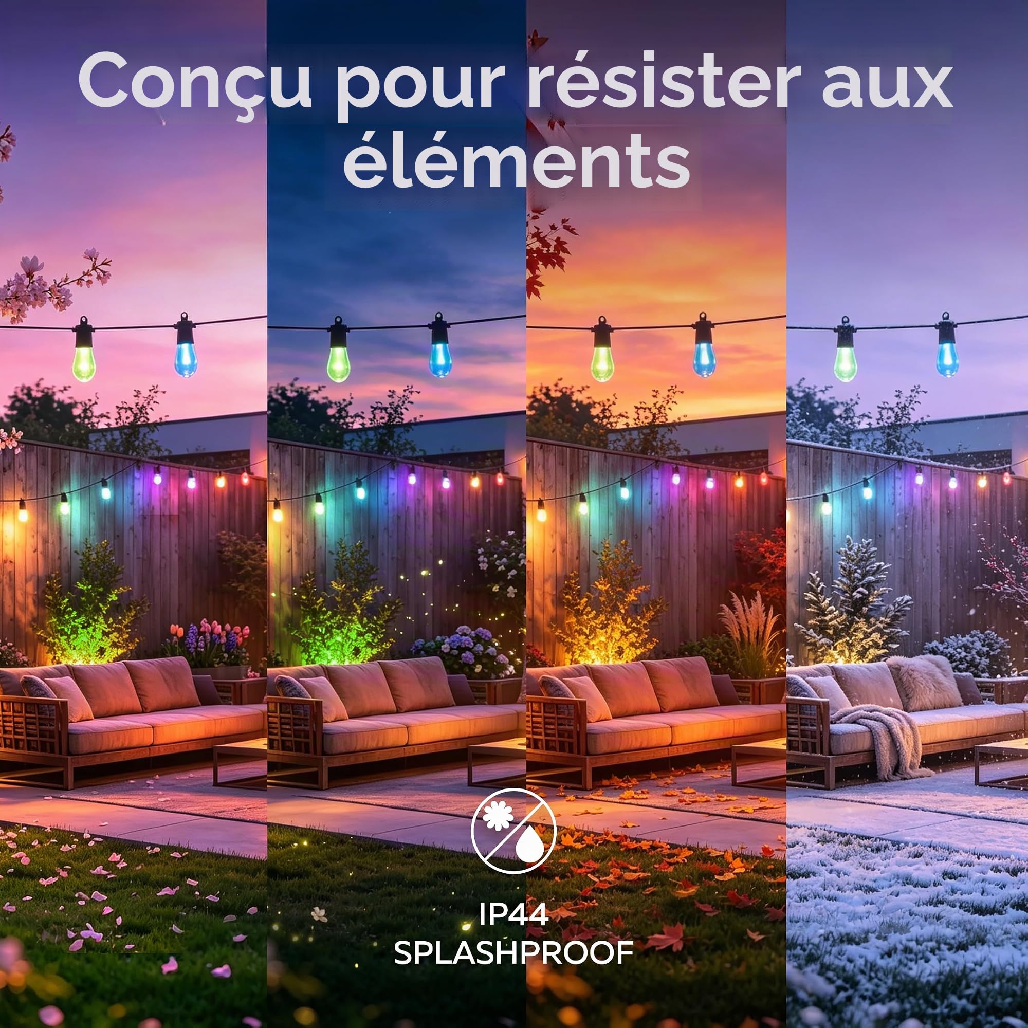 CALEX Guirlande Guinguette, Extensible, 10 Lampes, RGBIC+CCT, Intérieur/Extérieur, IP44, 5M de Câble, Jusqu’à 4 Sets Connectables