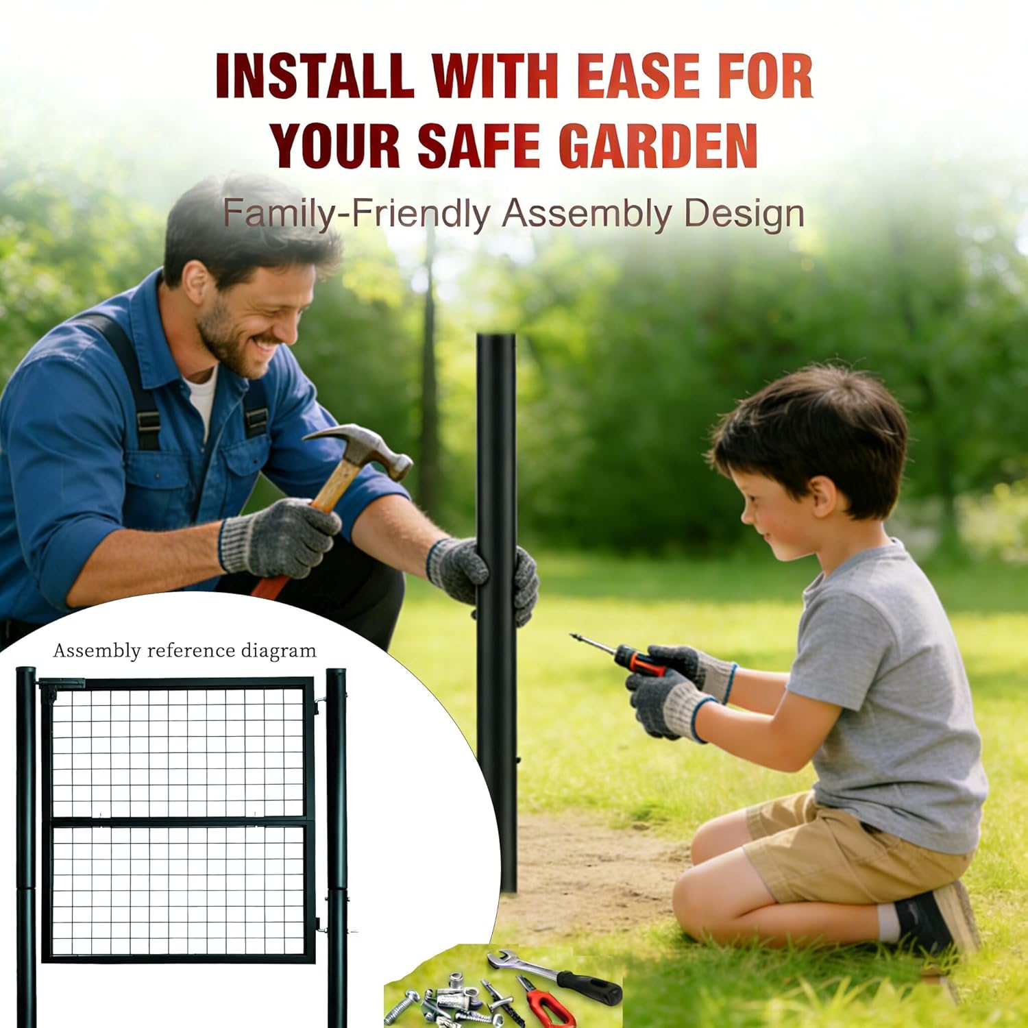 Wire Mesh Fence Gate, 59.06in (H) x 42.13in (W), Heavy-Duty Rustproof Outdoor Gate with Stable Insertion Posts, Ideal for Garden, Yard, Patio, Pet Containment - Easy Installation（Green）