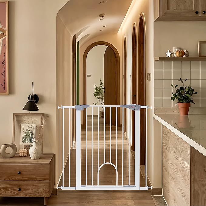 Dog Gate with Cat Door, JONGEE 36’’ Tall, Auto Close Pet