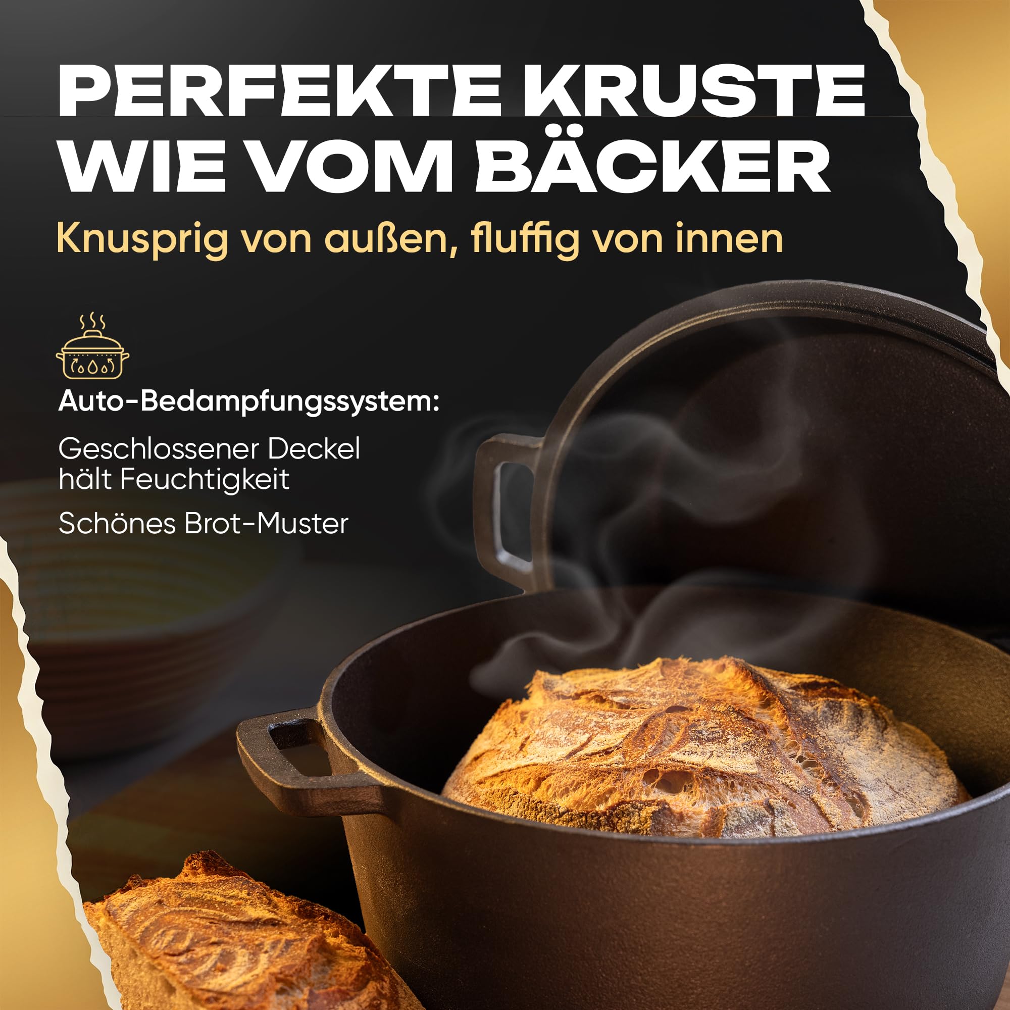 Delicret Gusseisentopf Einsteiger-Set für Brot backen, Gärkorb & Zubehör