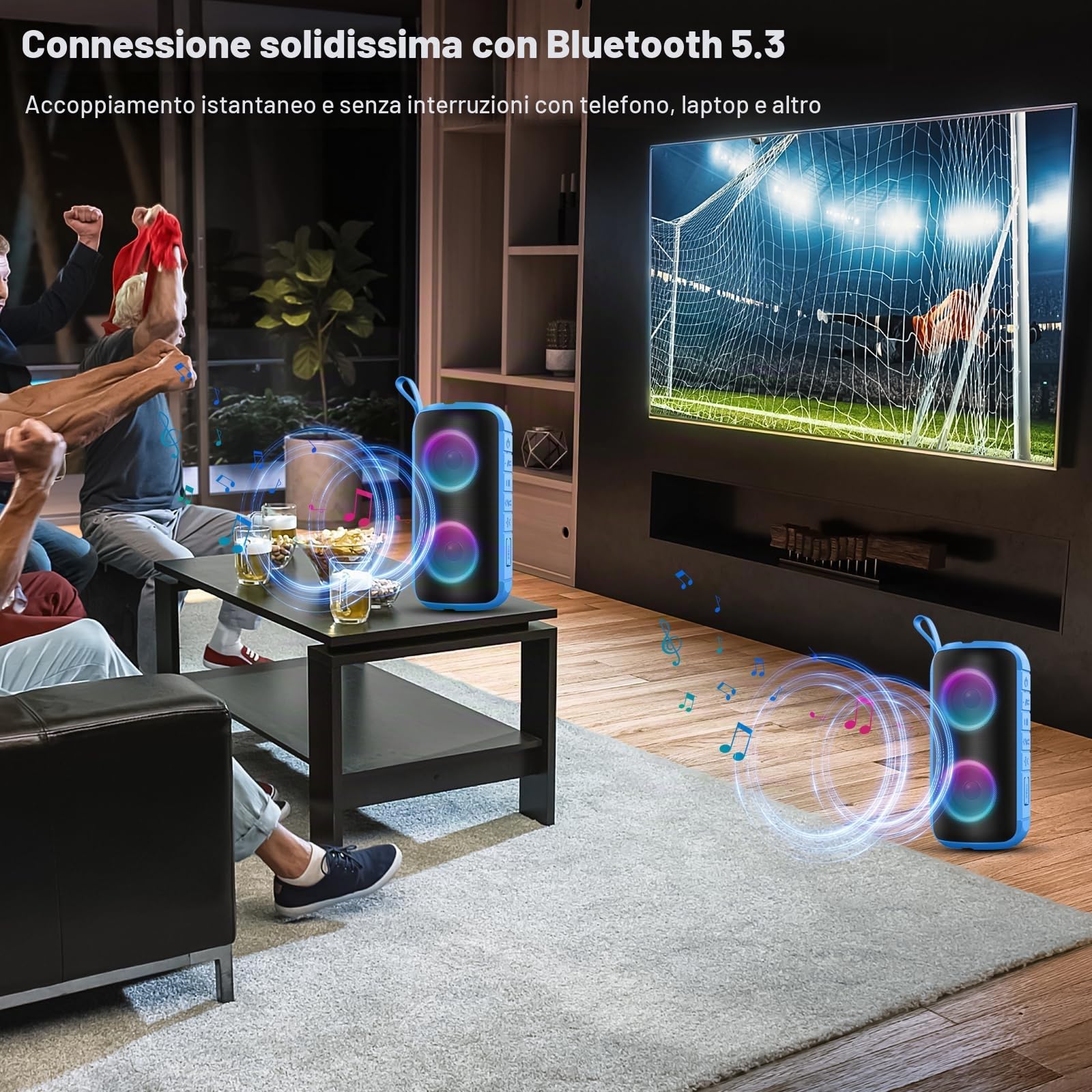 Cassa Bluetooth Portatile Potente 24W, Altoparlante Bluetooth 5.3 con Suono Stereo, IPX6 Speaker Bluetooth con Luce LED, Abbinamento TWS, 12H di Autonomia, Chiamata Senza Mani per Casa, Esterno,Viaggi