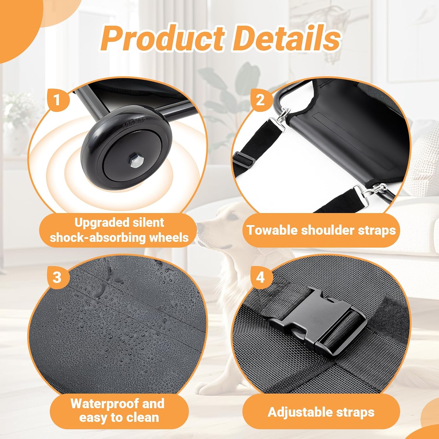 Ripeng 250lbs Dog Stretcher for Large Dogs, Portable Foldable Animal Carry Gurney with Noiseless Wheels Pet Veterinary Emergency Rescue Transport Trolley(48 x 26 in)