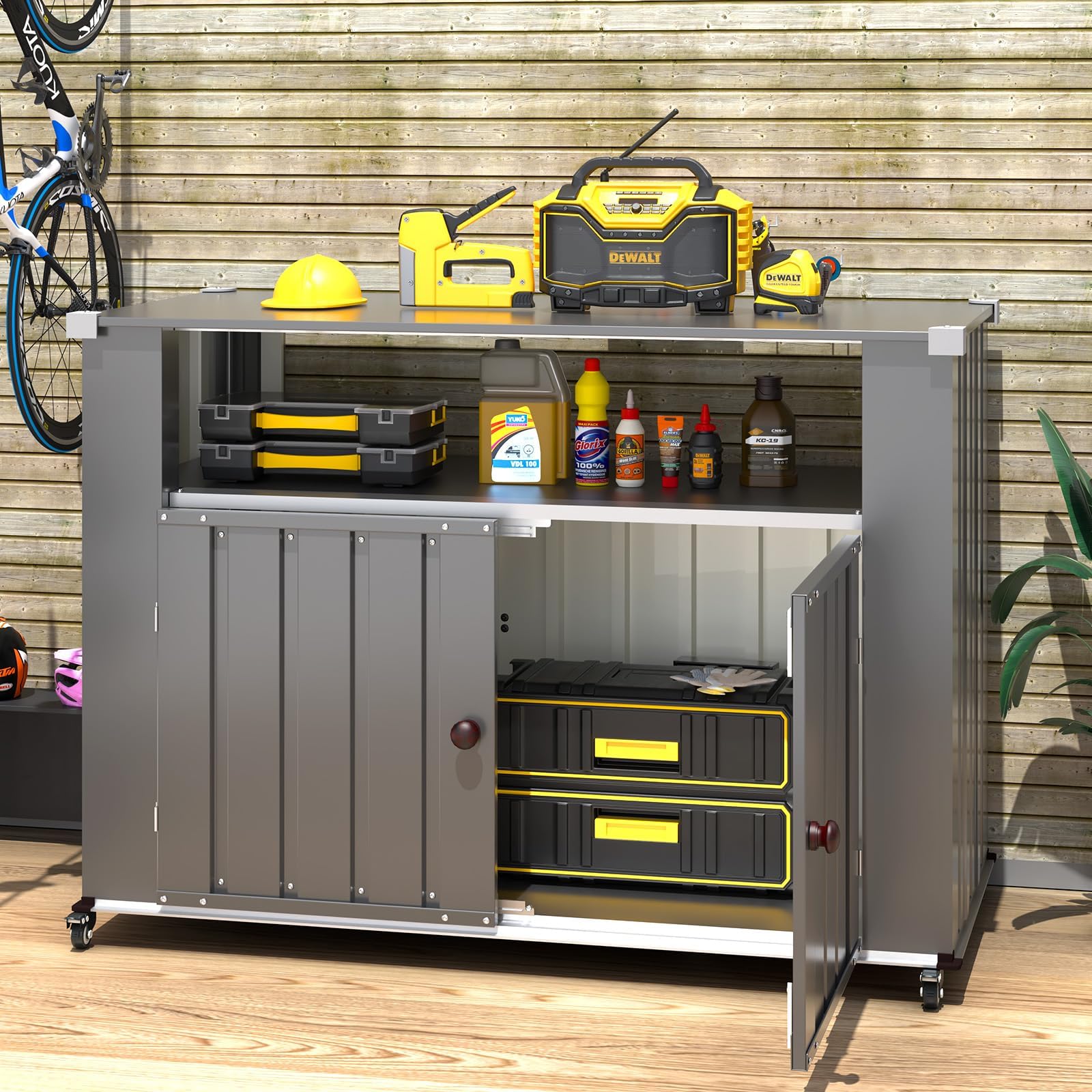 UNIONLINE Grillwagen Wetterfester Grilltisch mit Stauraumschrank Mobile Outdoor Kücheninsel BBQ Vorbereitungstisch