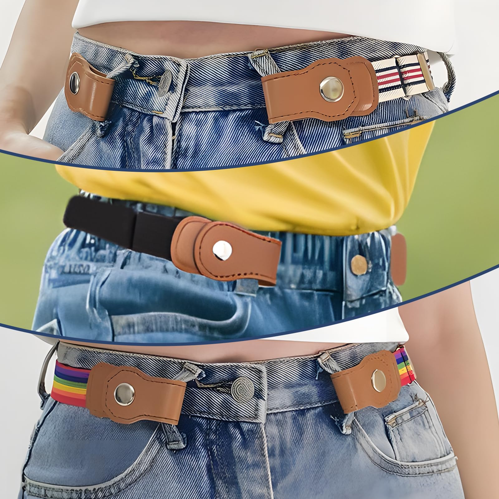 Cinturón elástico para niños ajustable 35-48 cm 5 piezas sin hebilla