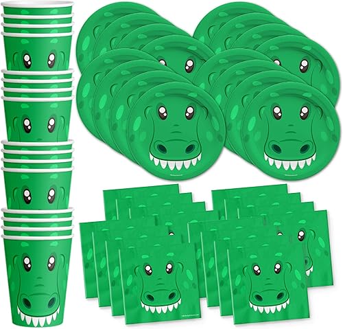 Suministros para fiesta de cumpleaños de cocodrilo, juego de vajilla de cocodrilo para cumpleaños de niño, kit incluye platos, servilletas y tazas,