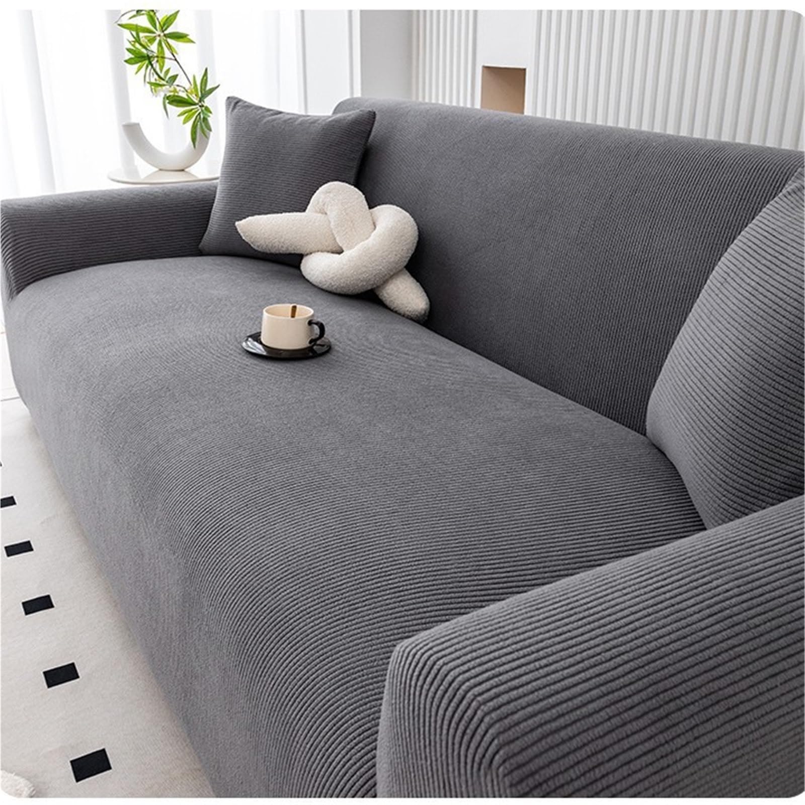 Wasserdichter Stretch-Sofabezug, rutschfester Cord-Möbelschutz für Wohnzimmer, Hunde- und Katzenfreundlich (dunkelgrau, passend für 235 - 300 cm)