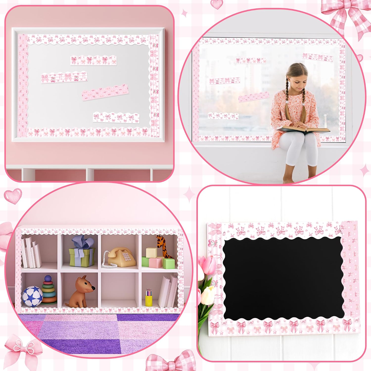 BeYumi Pink Bows Border Trim - 80Pcs Back to School Watercolor Pink Bow Coquette Bulletin Board Border Aesthetic Bowknot Decor for Preschool Kindergarten Elementary Classroom Chalkboard Birthday Party image 5