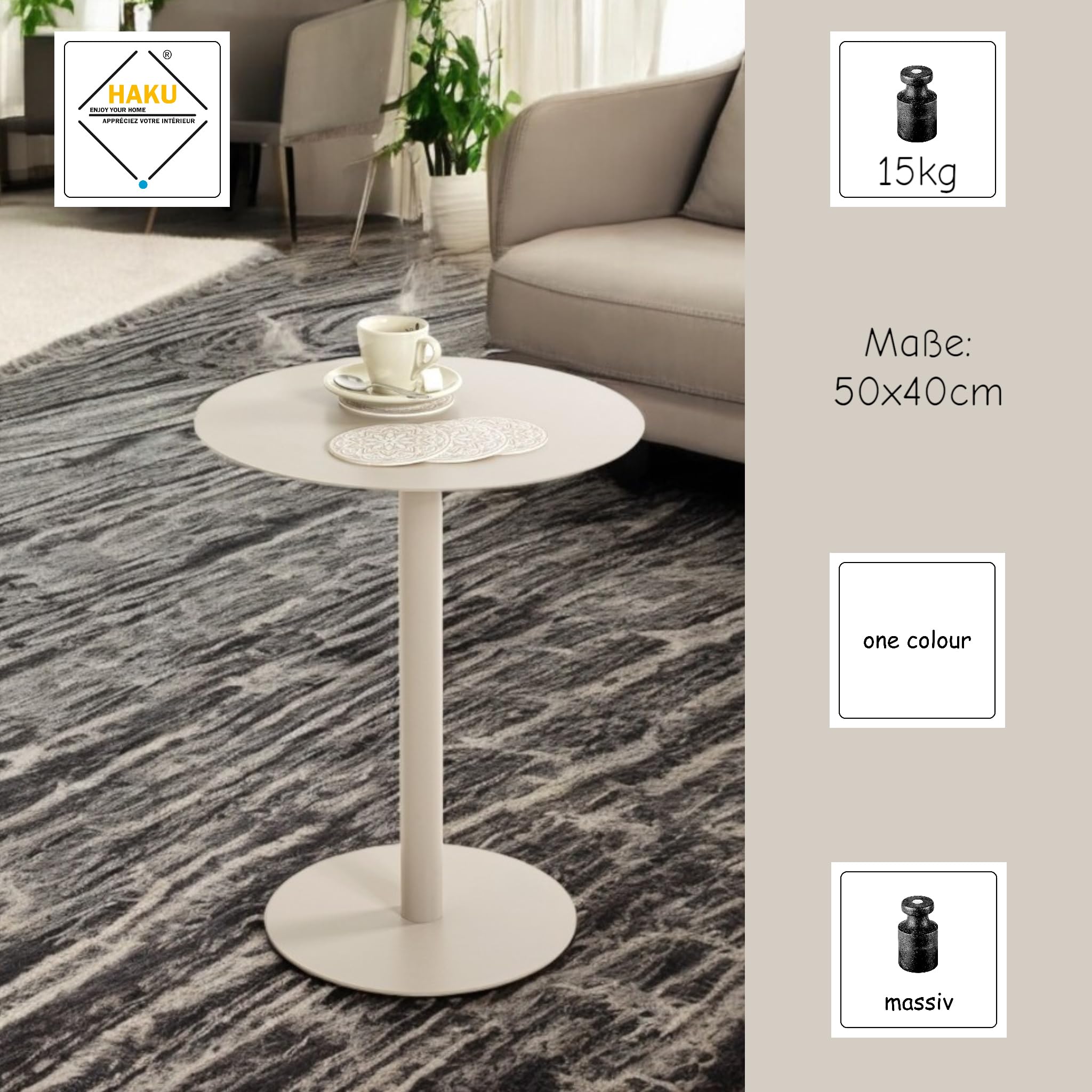 HAKU Beistelltisch rund Kaschmirgrau Metall runder Sofatisch klein - Maße: H 50 x Ø 40 cm Style: Modern