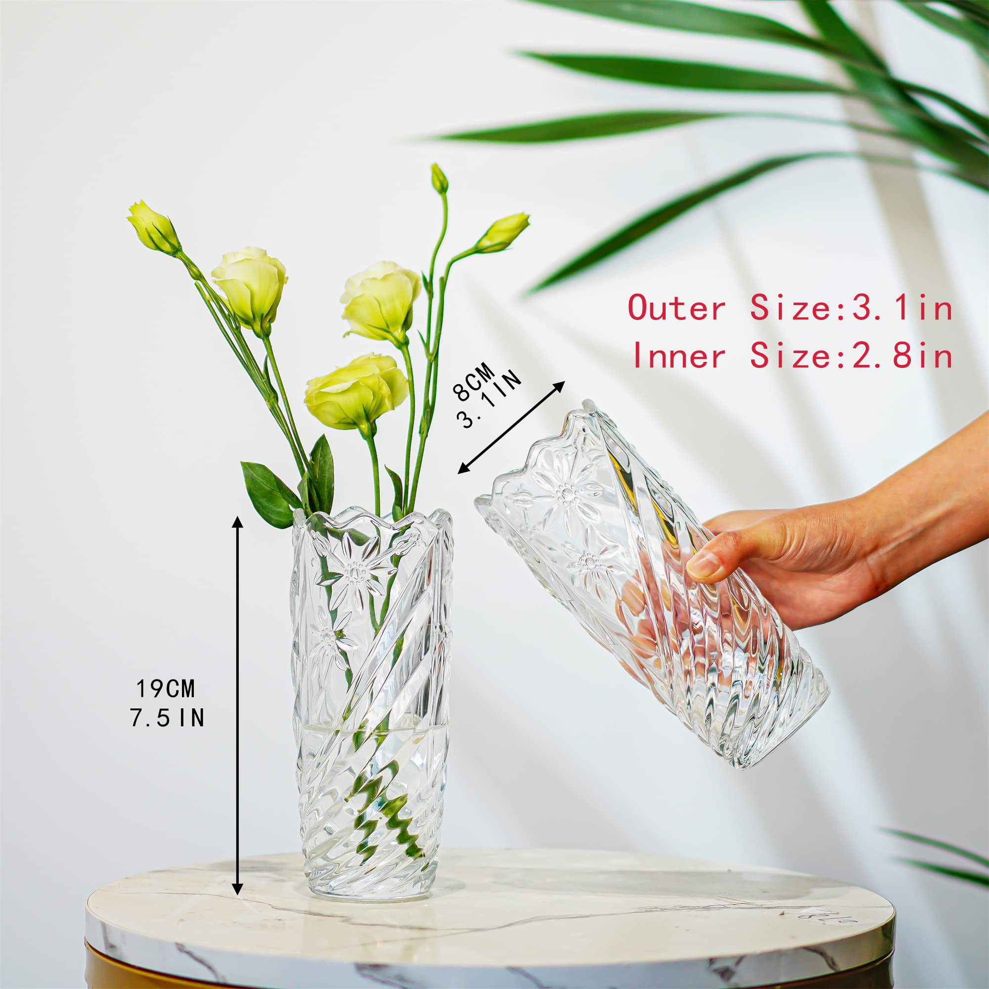 QFkris 7.5" Clear Crystal Glass Flower Vase, Thickened Design for Home Decor Ideal for Centerpieces,Gift, Style-3, 7.7 inches - Image 3