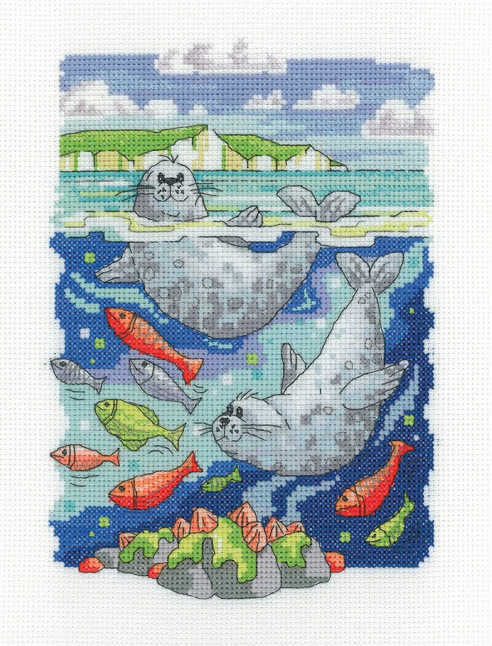 Heritage Counted Cross Stitch kit Aida Seals, KCSE1544-A, 14x20,5cm, DIY