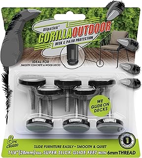 Slipstick Gorilla Outdoor Adjustable Furniture Levelers (8 Pack) Weatherproof Screw in Leg Glides for Chairs, Tables, and Outdoor Furniture Feet, 1-1/8 Inch Slider Glide, M6 Thread