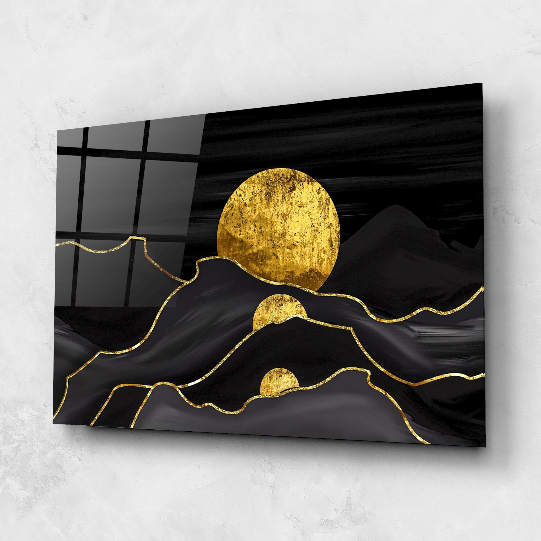ARTHUB® Moderne impression sur verre 60x100 cm, 4mm verre trempé | Tableau en verre salon et chambre, Décoration murale moderne, Décoration intérieure, paysages, Black Moutains