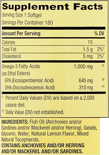 Miniatura 2 de Spring Valley Omega-3 - Geles suaves de aceite de pescado, 1000 mg, 180 unidades, suplemento dietético, ácidos grasos omega-3 - Set por Basket Goods