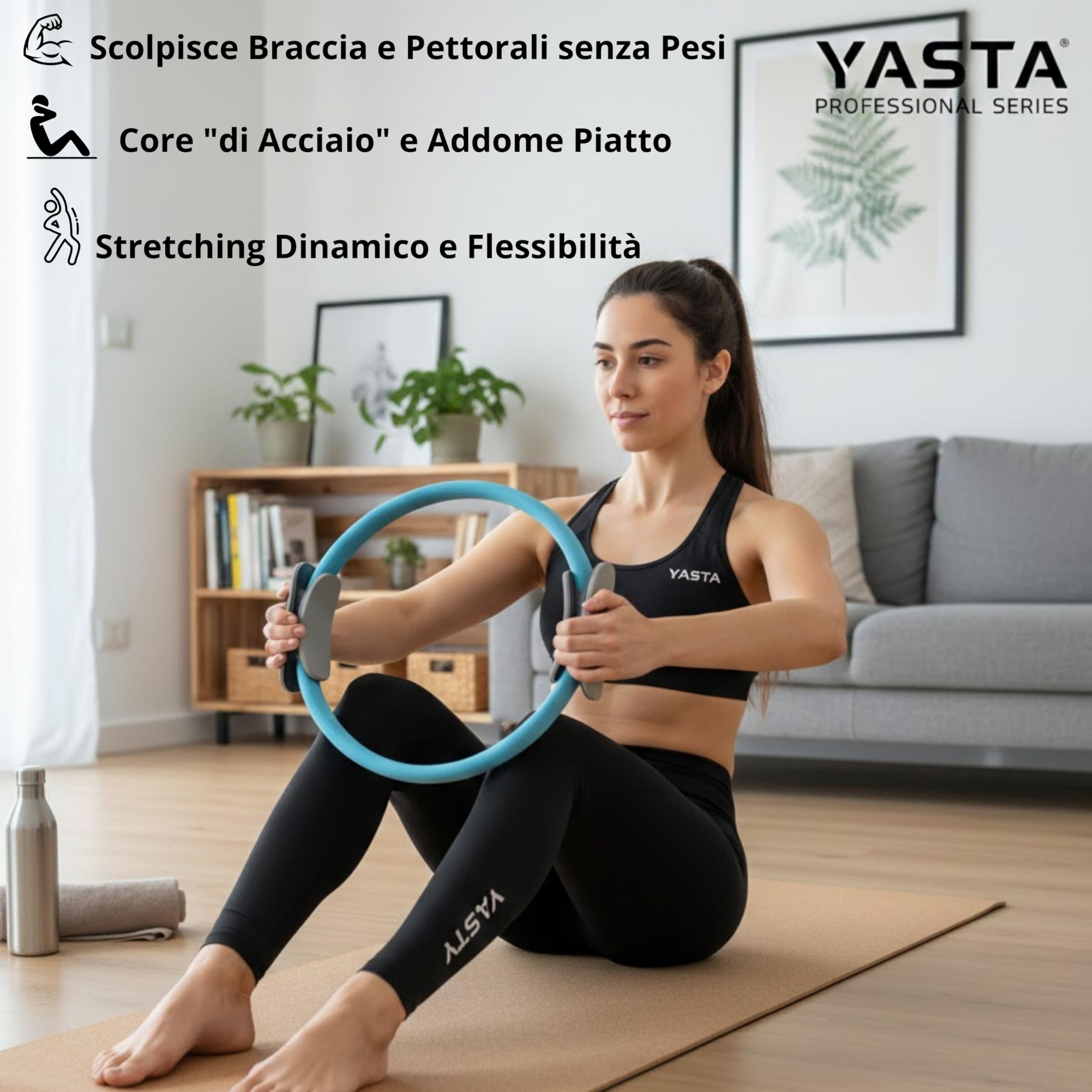 YASTA Pilates Ring 37 cm - Anello Pilates per Allenamento Resistenza Braccia, Gambe e Glutei - Cerchio Magico con Impugnature Ergonomiche Doppie per Yoga, Fitness e Home Gym - Leggero e Portatile