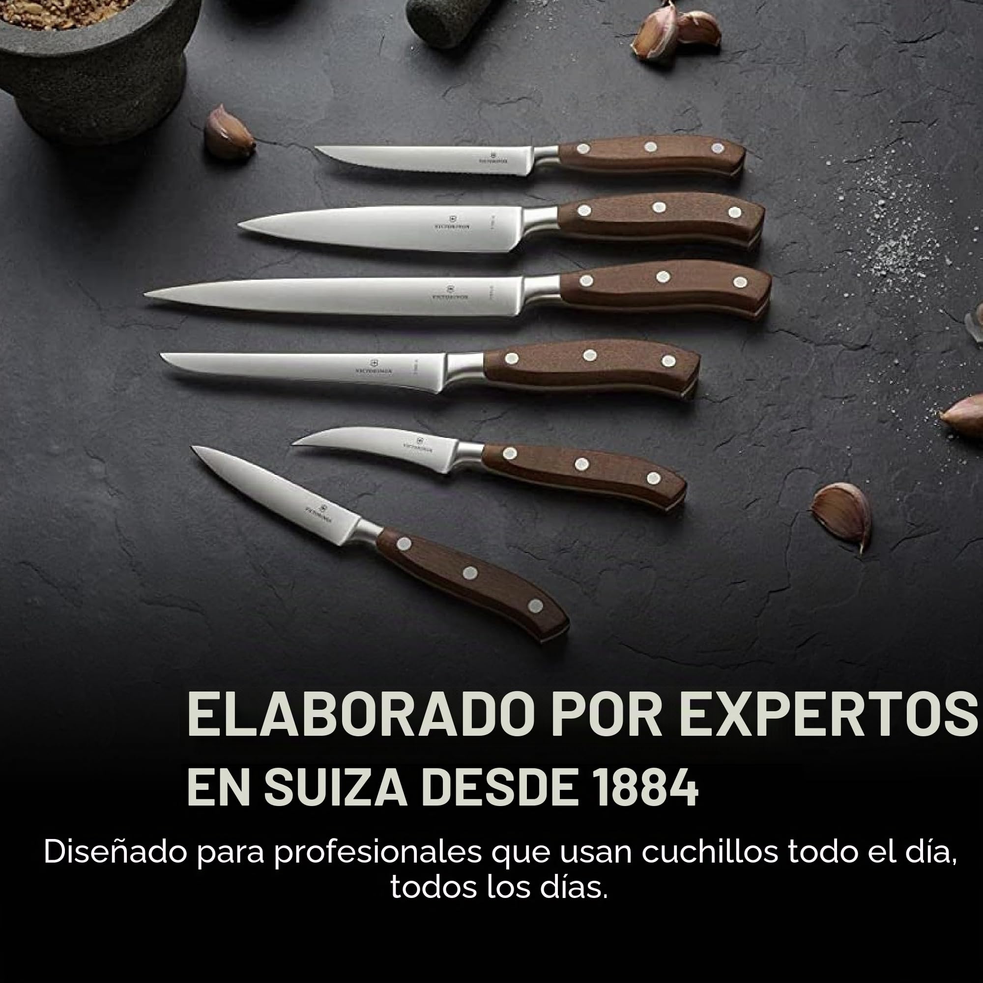 Victorinox Wood, cuchillo profesional para trinchar, hoja extra afilada, afilado recto, 22 cm, elegante mango de madera, acero inoxidable, marrón