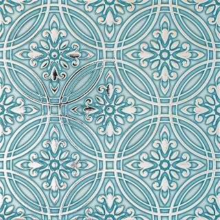 Main Street 24-Pack of 8 x 8" Wallpaper Tiles Peel and Stick Metallic Teal Painted Silver Design. Kitchen Backsplash, Renter Friendly, Paper Backsplash in Self Stick