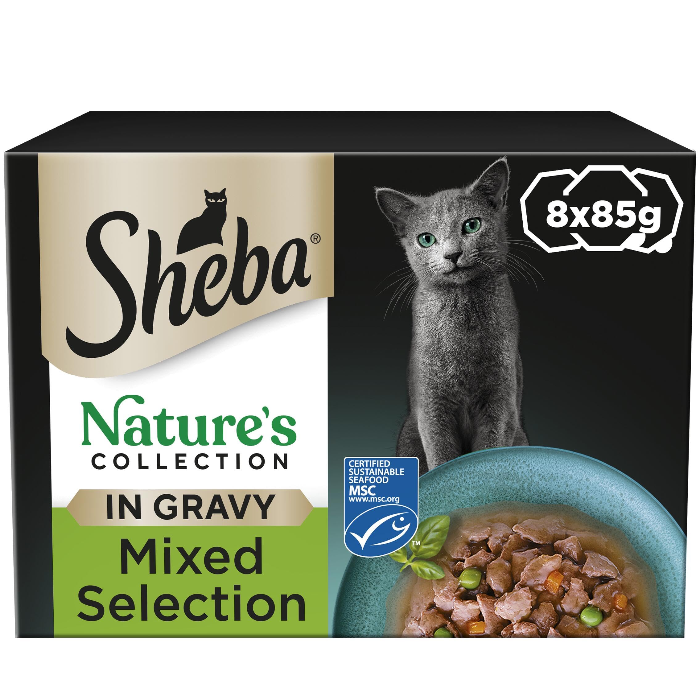 SHEBA Nature’s Collection Cat Trays Mixed Selection in Gravy 85 g, 8 Count (Pack of 4)