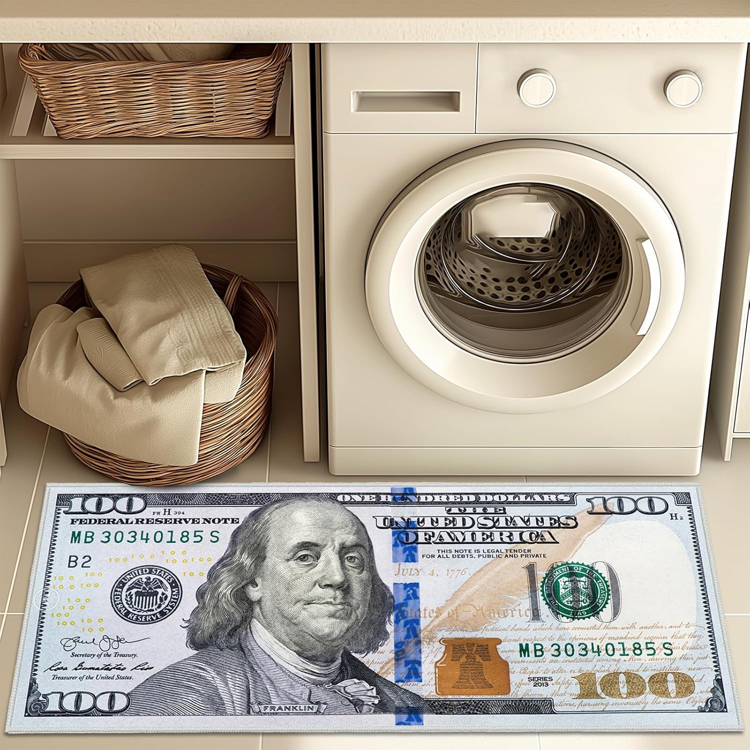 Money Rug for Bathroom 2x5 Rug Runner,100 Bill USA Money Throw Accent Area Rugs, Hundred Dollar Bills,Floor Carpets Mat Non Slip Washable Carpet Runners for Kitchen Entryway Hallway Laundry Bathroom