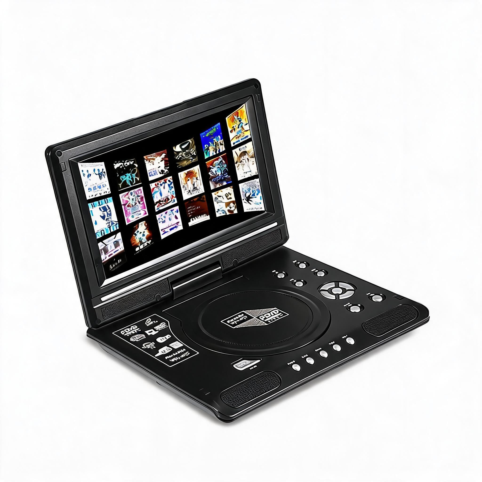 Lecteur DVD HD Portable de 9 Pouces, Lecteur vidéo DVD à écran Large LCD Rotatif à 270 degrés Compatible avec AVI EVD DVD, SVCD, VCD, CD, CD-R/RW et MPEG-4 pour Voiture en Plein air(EU)