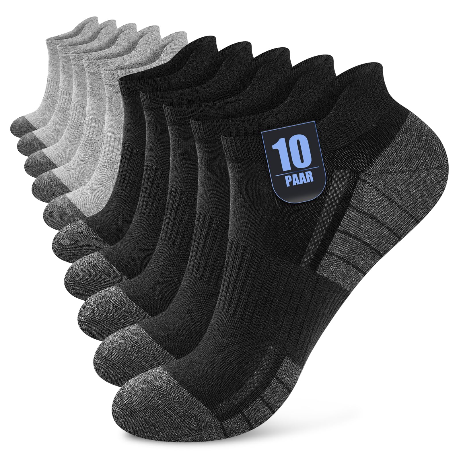 Effeet 10 Paia Calzini Corti Uomo Donna - Calze Corte Traspiranti - Cotone Sportivi Unisex, Nero Bianco Grigio