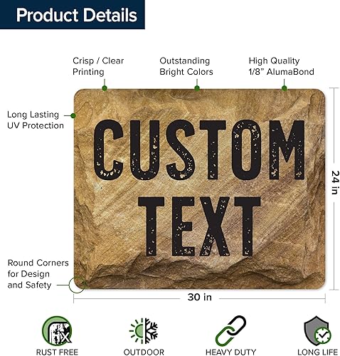 Miniatura 664 de My Sign Center - Letrero personalizado, 11 colores de fuente, 13 estilos de fuente, 4 opciones de agujero, 22 tamaños, 8 x 32 pulgadas, sin óxido,