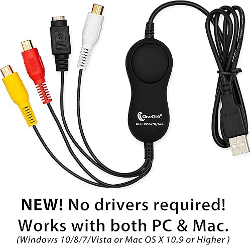 Miniatura 2 de ClearClick Kit VHS a DVD para PC y Mac - Dispositivo USB, software, instrucciones y soporte técnico - Captura de video de VCR, VHS, Hi8,
