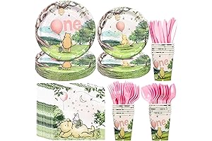 Winnie 1st Birthday Decorations Tableware for Girls