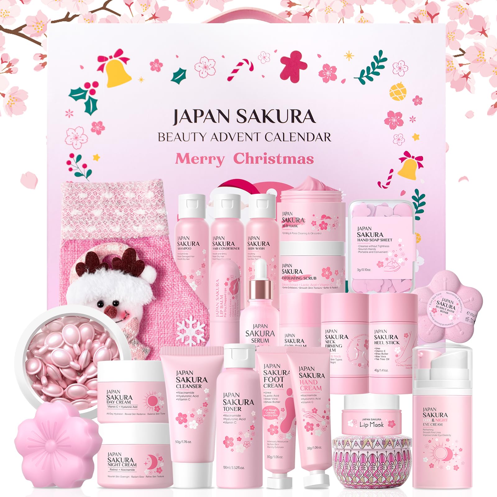 Calendario Avvento Beauty Skincare, 24 pezzi Natale Calendario Avvento, Sakura Set Cura Della Pelle Viso Donna, Calendario Natale Beauty per Donne, Ragazze e Teenager