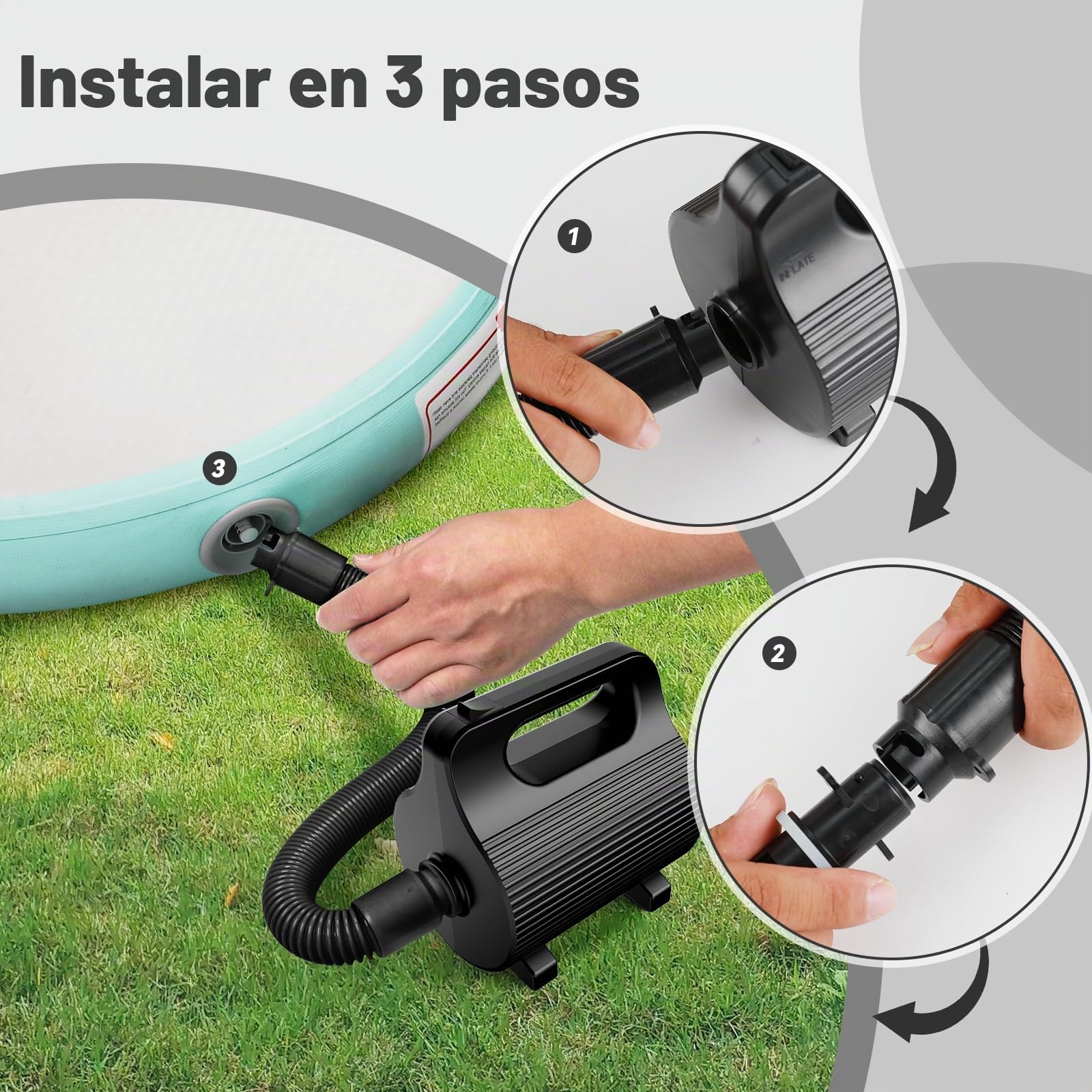 Bomba de Aire Portátil 4 Boquillas 400W-600W | Inflado Ultrarrápido para Colchones, Piscinas & Flotadores (AC220-240V)