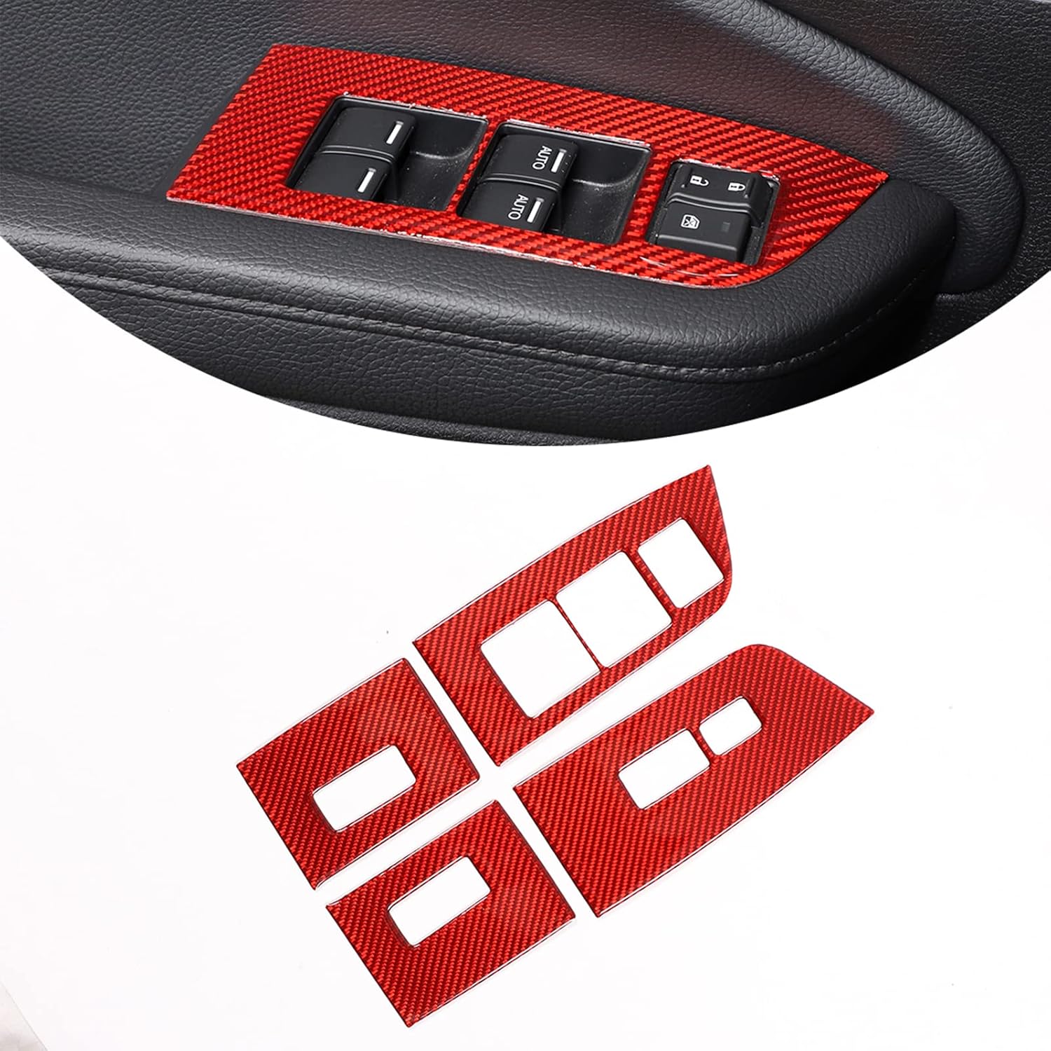 Fit For Honda Pilot 2016-2022,Honda Passport 2019-2023 Soft Carbon Fiber Car Interior Accessory,Front and Rear Doors 4pcs Look Interior Door armrest Window Switch Panel Cover Trim(Red Carbon Fiber)
