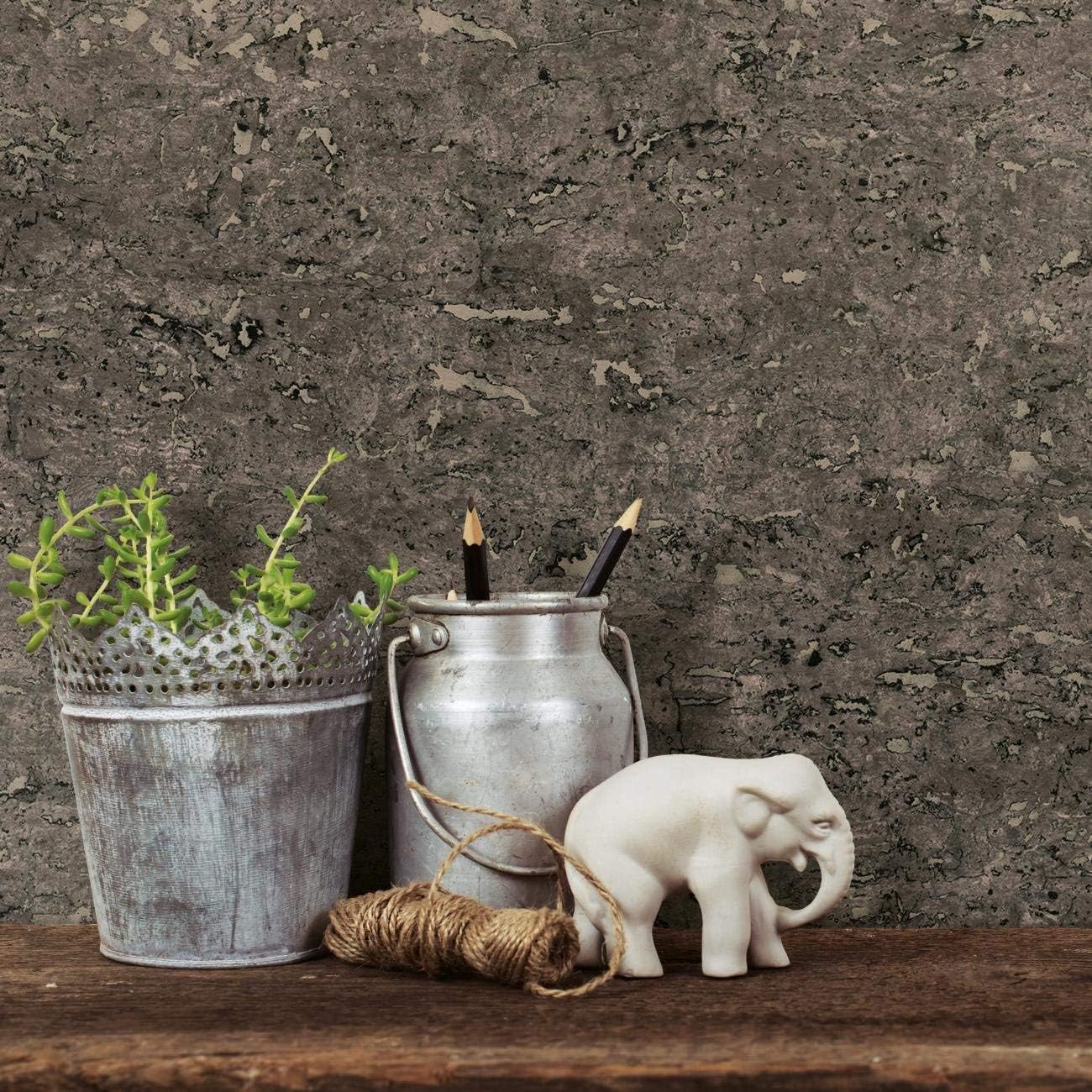 RoomMates RMK11195WP Black Faux Cork Metallic Peel and Stick Wallpaper, Roll