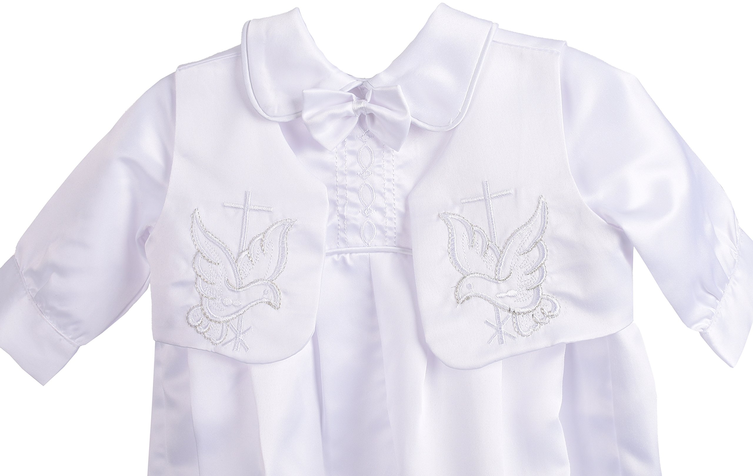 Lito Angels Barboteuse Robe Bapteme en Satin pour Bebe Fille Garcon, Body Manche Longue avec Gilet et Bonnet, Taille 0-18 Mois, Blanc