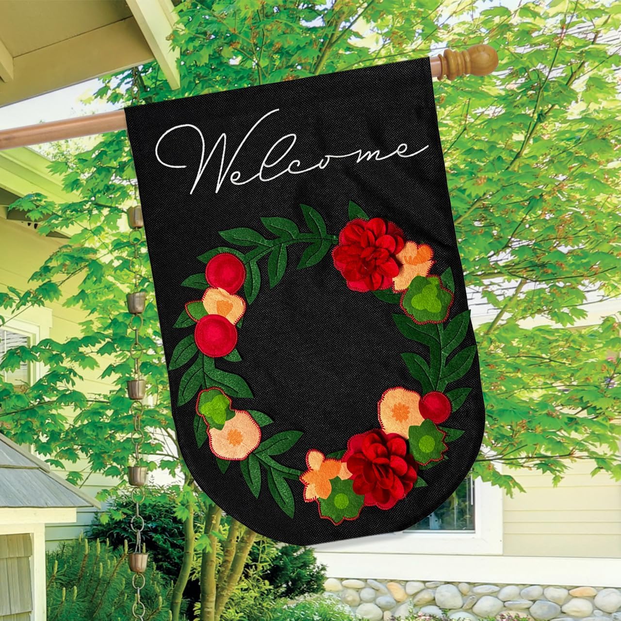 Briarwood Lane Floral Wreath Burlap House Flag