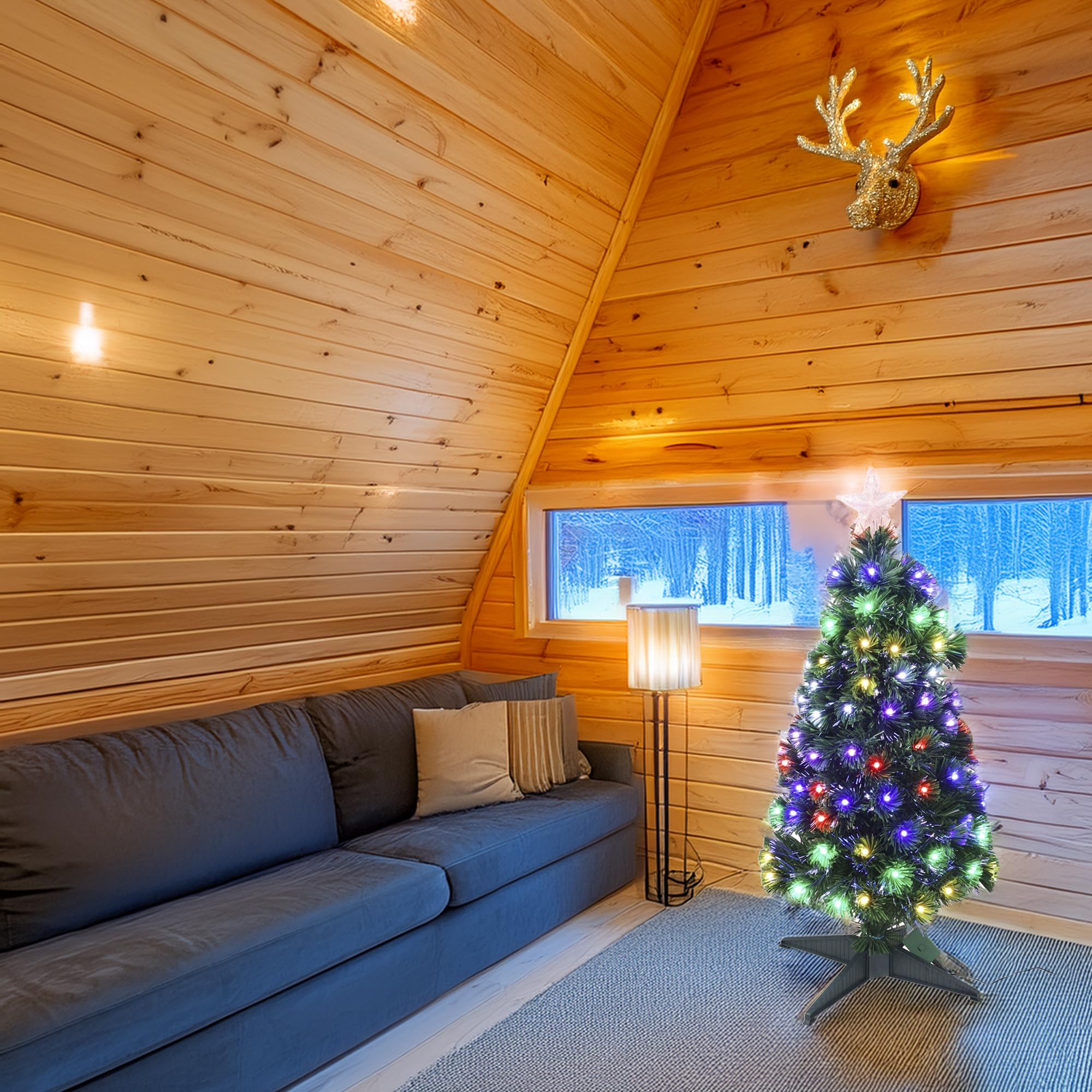 Well Home Árbol de Navidad de Fibra óptica con 95 Luces LED RGB y 8 Funciones de Color H.90cm