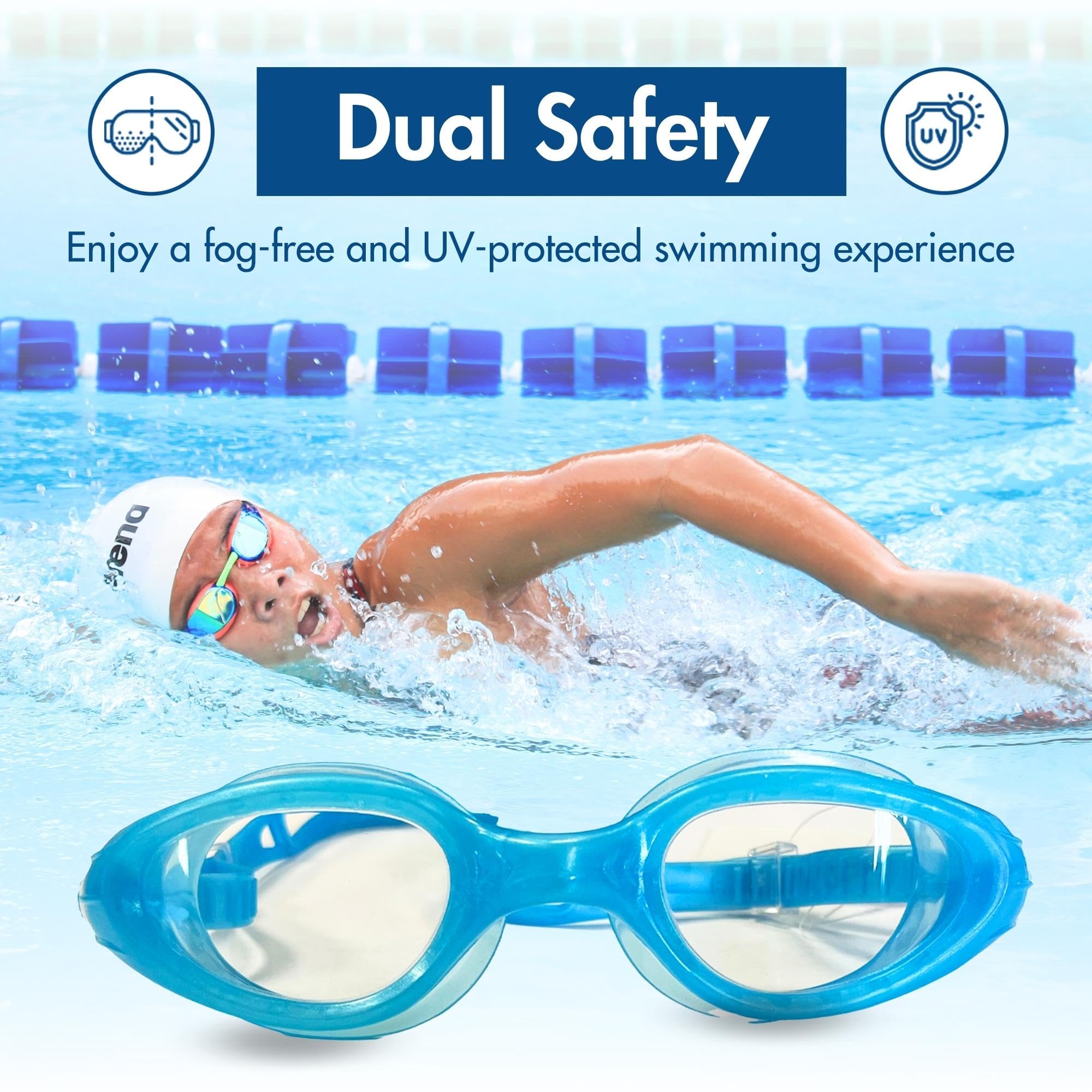 SPURT Energy Blue Adult Anti-Fog UV Protected Swim Goggles - Image 4
