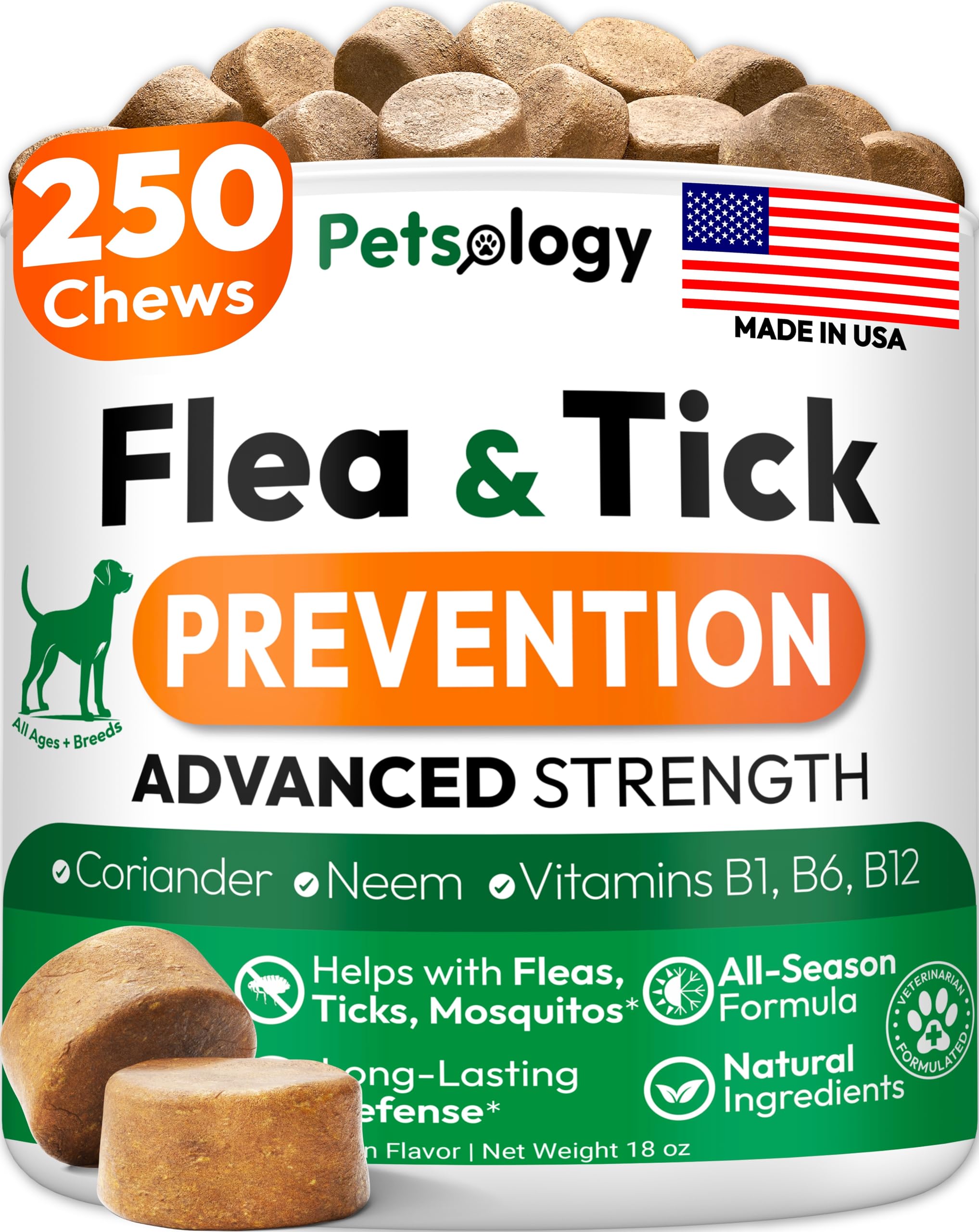 Flea and Tick Prevention for Dogs Pills - 250 Soft Chews - Natural Dog Flea & Tick Control - Oral Defense Treatment for Dogs Supplement - Vet Formulated Chews - All Breeds & Ages - Made in USA - 2