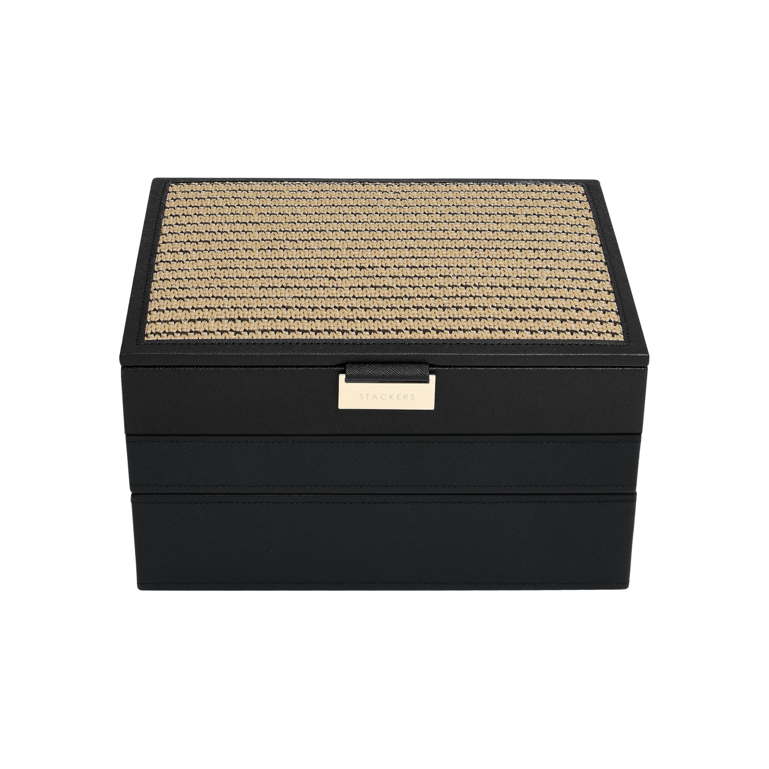 Stackers Black Raffia Classic Jewellery Box Set of 3